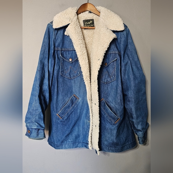 Wrangler Blue Denim Jacket with Cream Sherpa Lining - Picture 1 of 7
